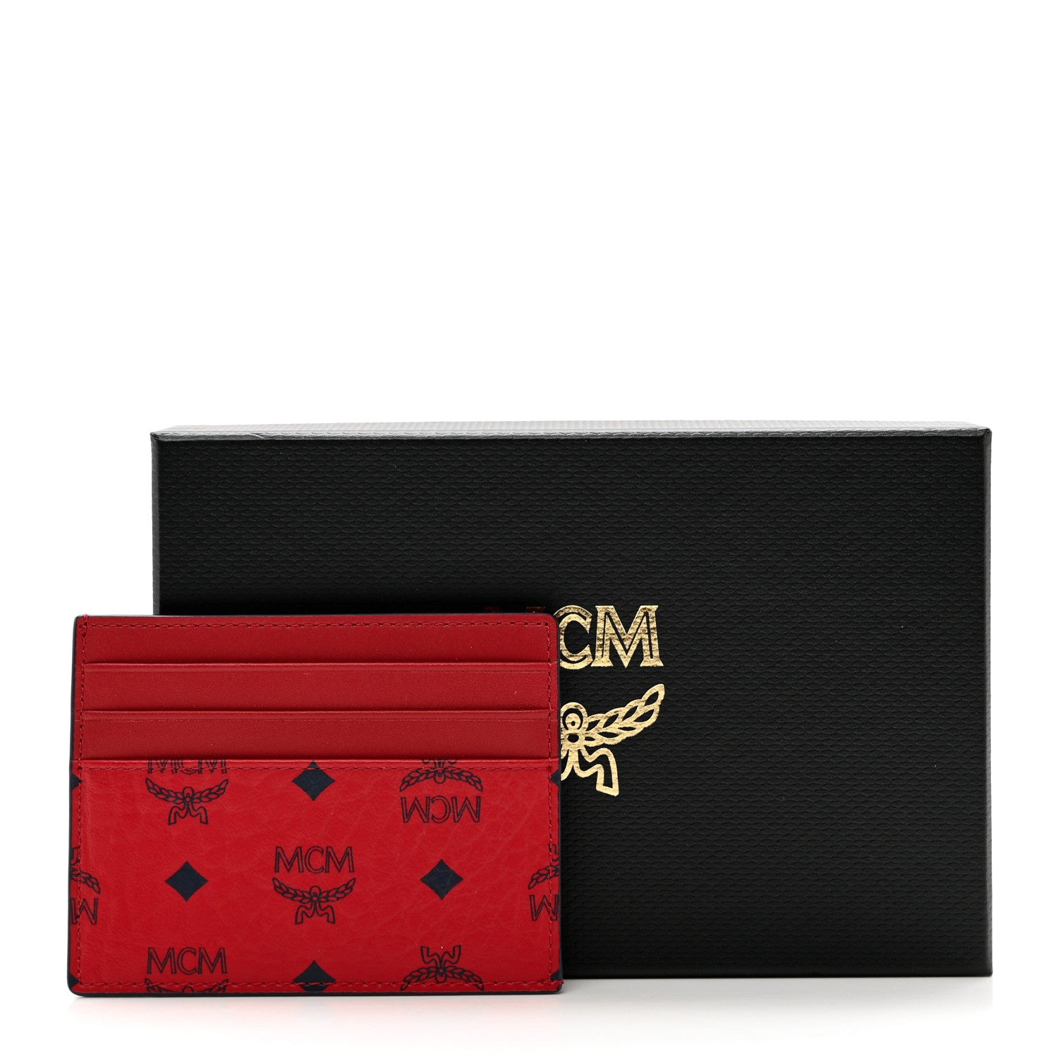 MCM Calfskin Visetos Mini Card Case Ruby Red 7 of 7
