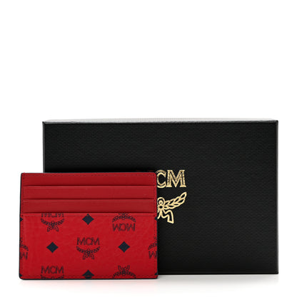 MCM Calfskin Visetos Mini Card Case Ruby Red 7 of 7