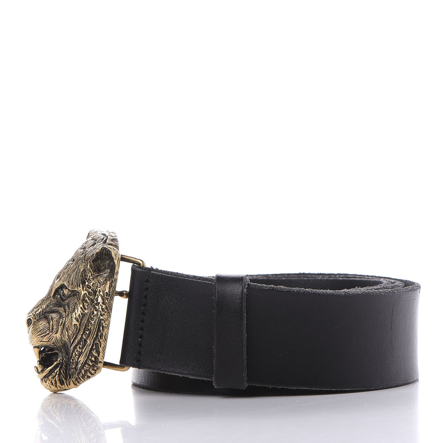 Calfskin Brass Feline Buckle Belt 80 32 Black