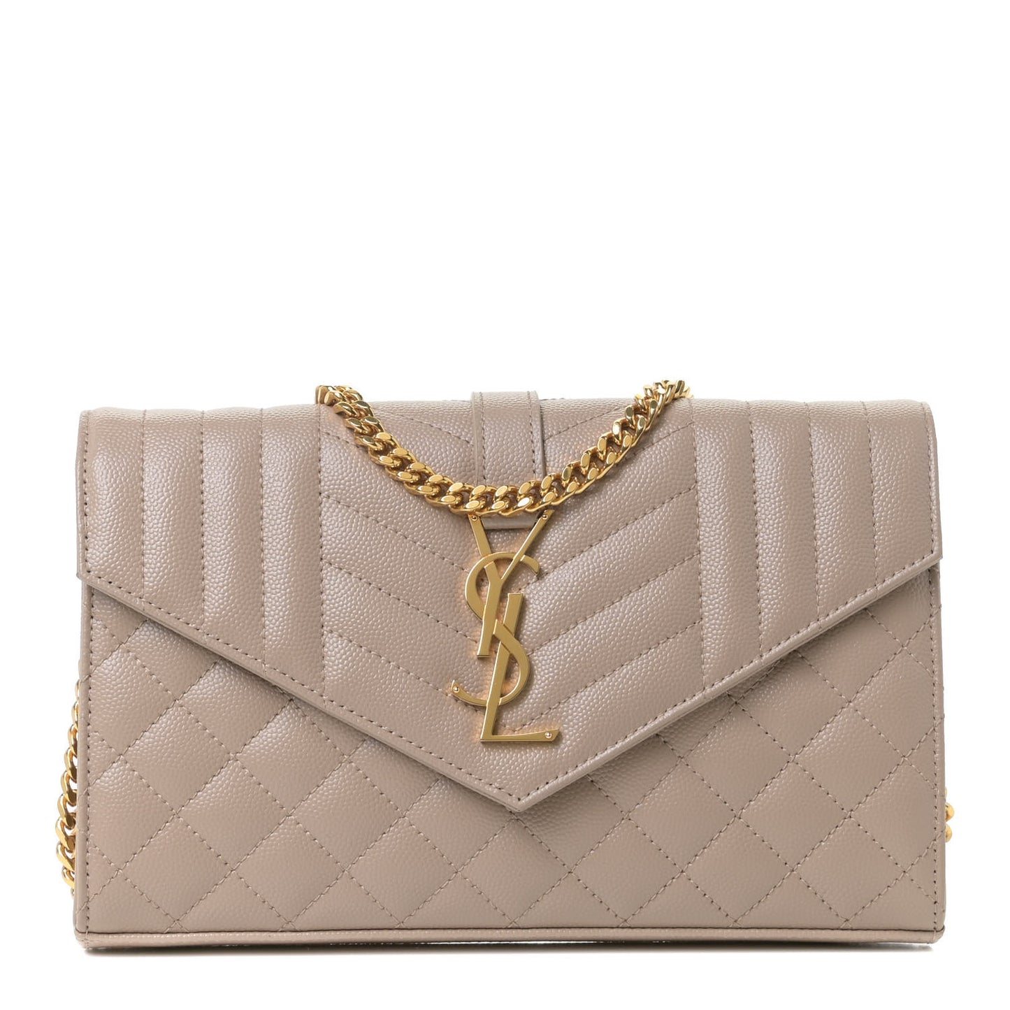 Grain De Poudre Mixed Matelasse Triquilt Monogram Chain Wallet Dark Beige