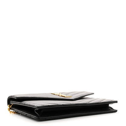Saint Laurent Matelasse Chevron Monogram Envelope Chain Wallet Black 6 of 12