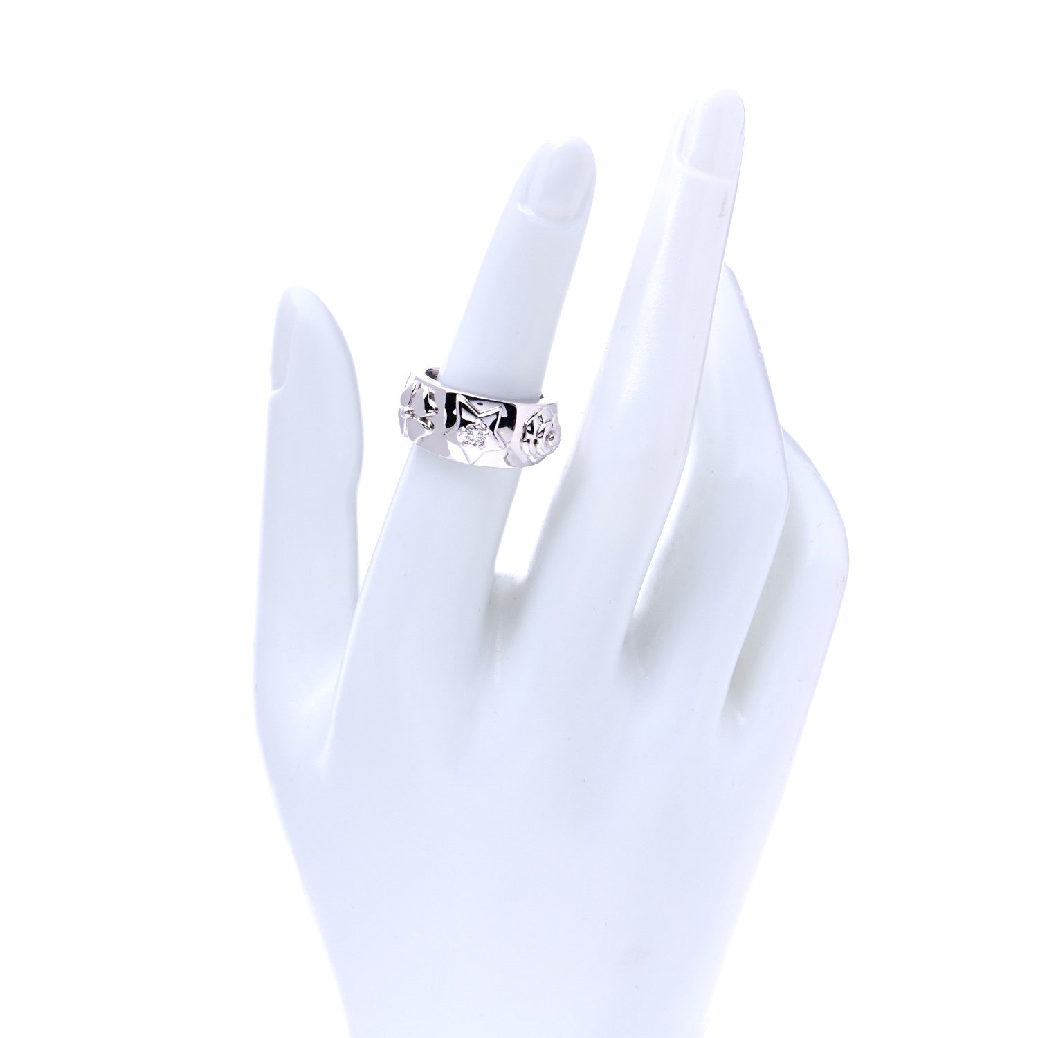 Chanel 18K White Gold Diamond Camelia Band Ring 52 6 2 of 5