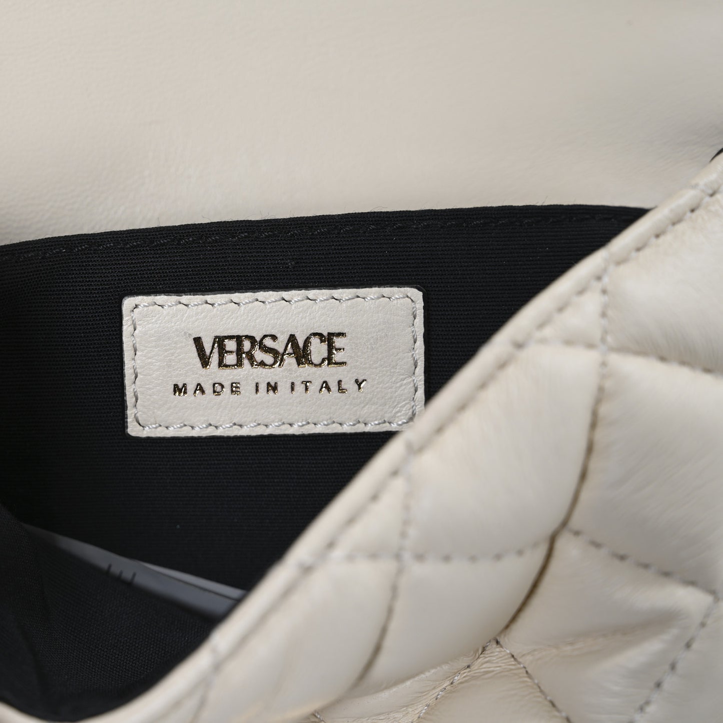 Nappa Quilted Small Medusa Chain Crossbody White