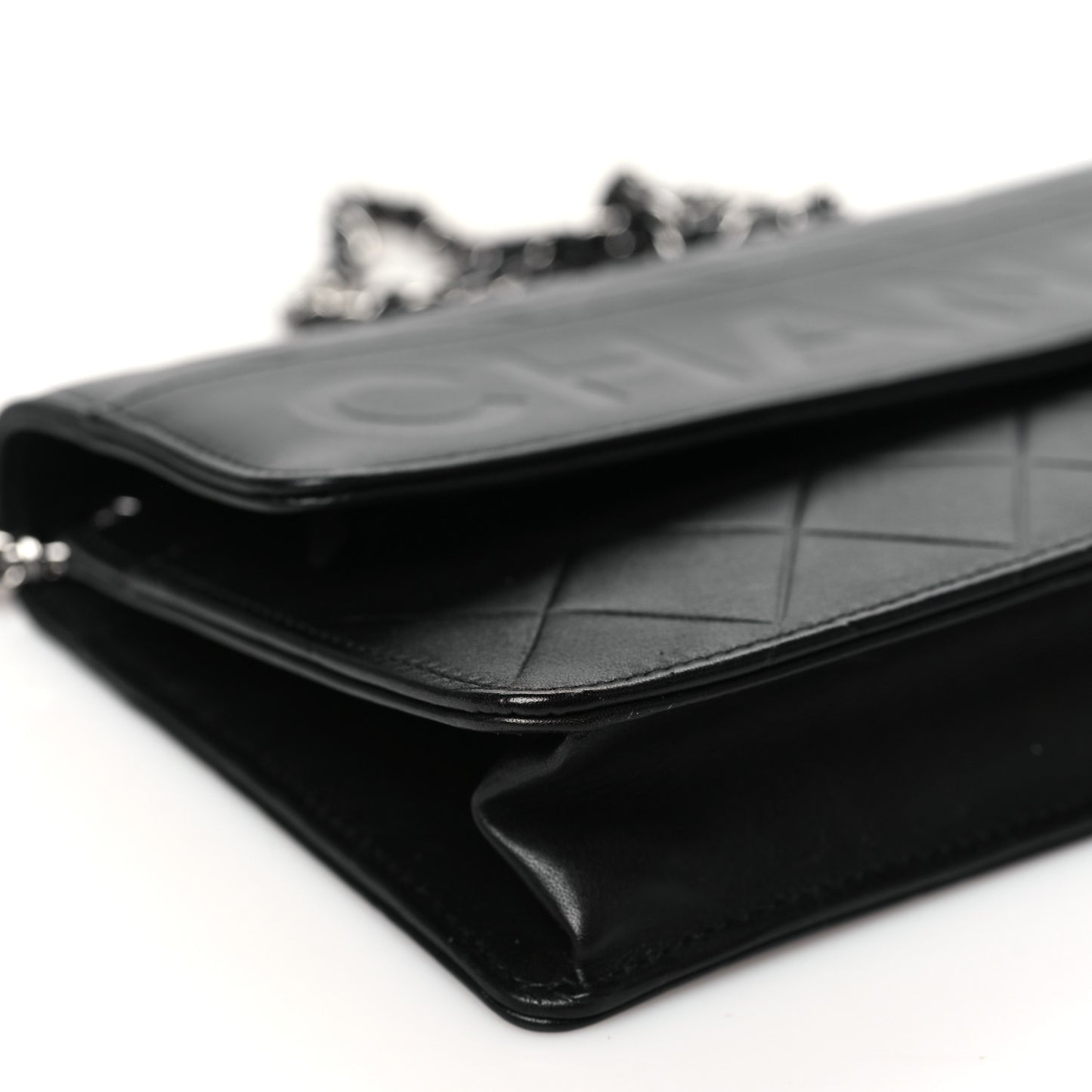 Lambskin Embossed Lax Wallet On Chain WOC Black