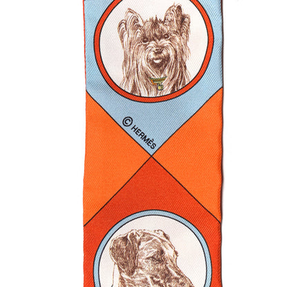 Hermes Silk Colliers Et Chiens Twilly Potiron Orange Ciel 3 of 4