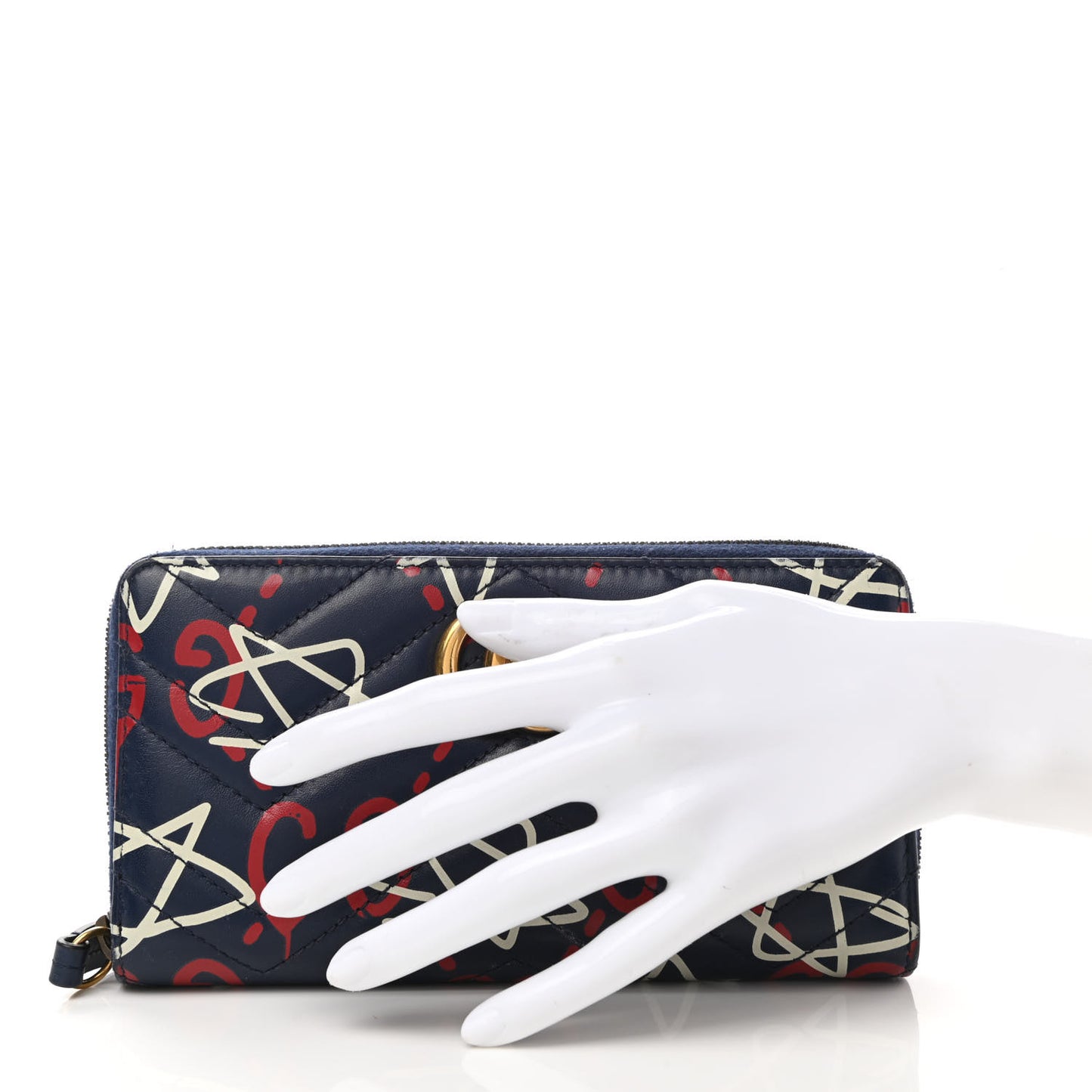 Calfskin Matelasse GucciGhost GG Marmont Zip Around Wallet Blue Agata Hibiscus Red