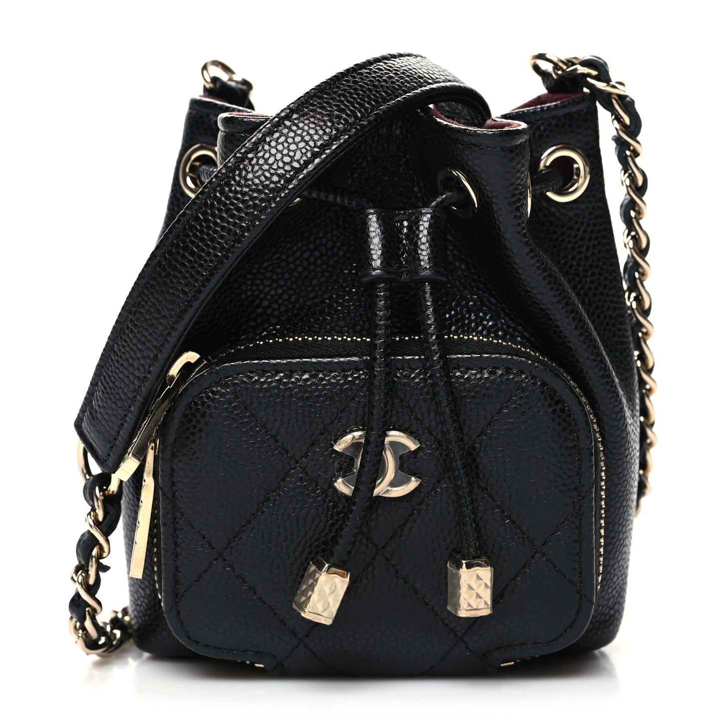 Caviar Quilted Mini CC Pocket Bucket Bag Black