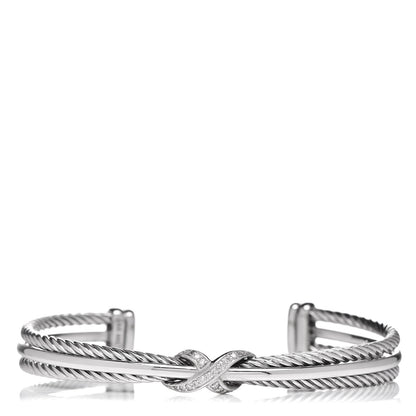 David Yurman Sterling Silver Diamond 7mm Crossover X Bracelet 1 of 4
