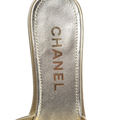 Chanel Glitter Mesh Patent Calfskin CC Mules 38 Gold 6 of 8