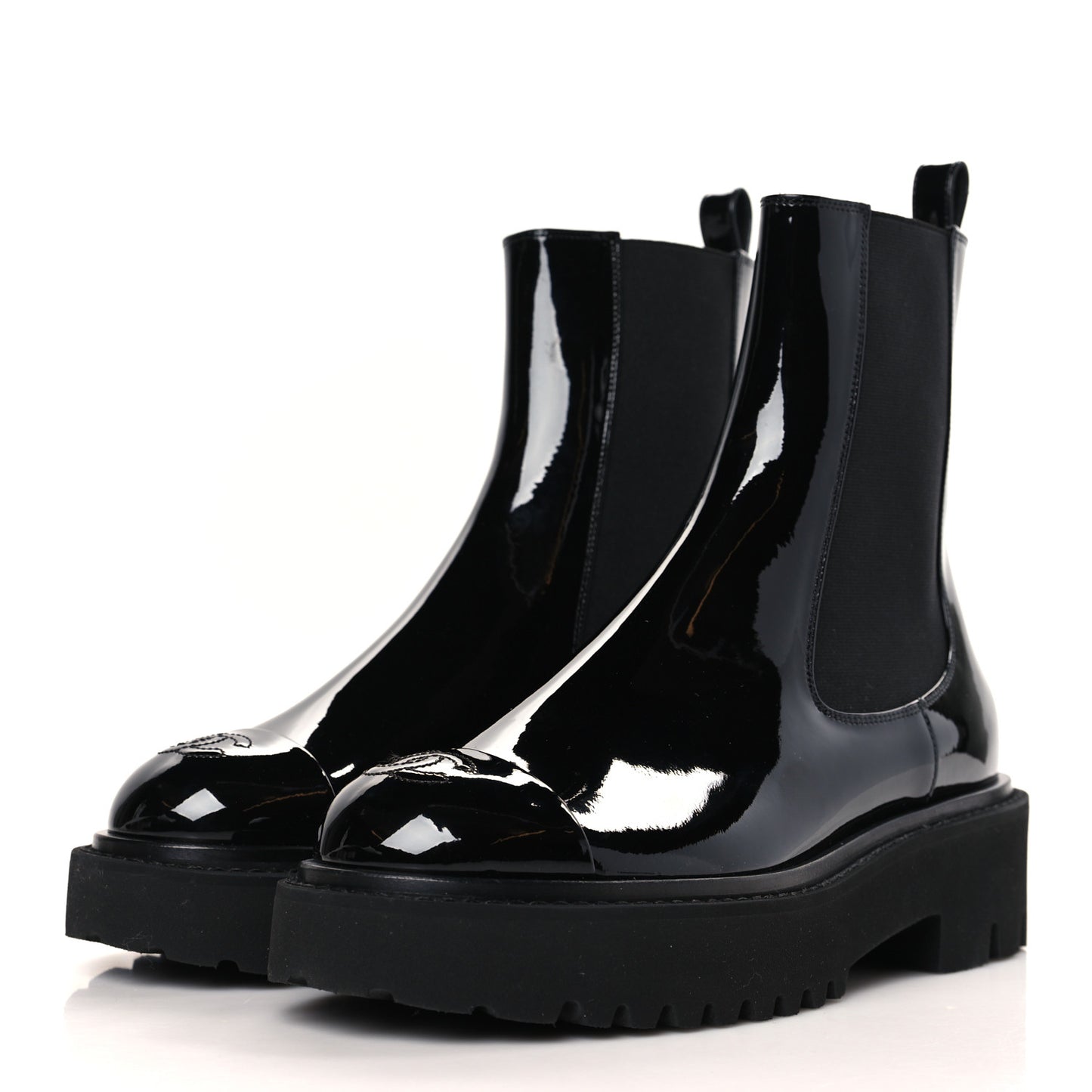 Patent Cap Toe Short Boots 38 Black