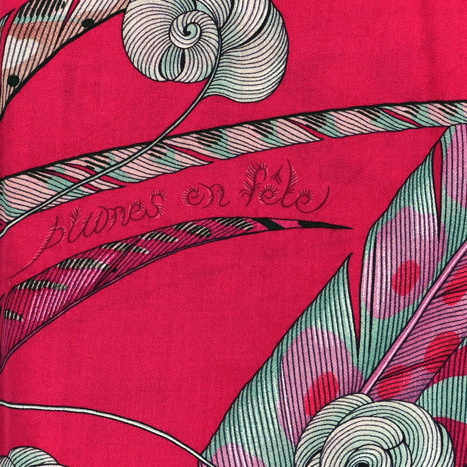 Hermes Cashmere Silk Plumes En Fete Shawl 140 Fuchsia Vert 4 of 4