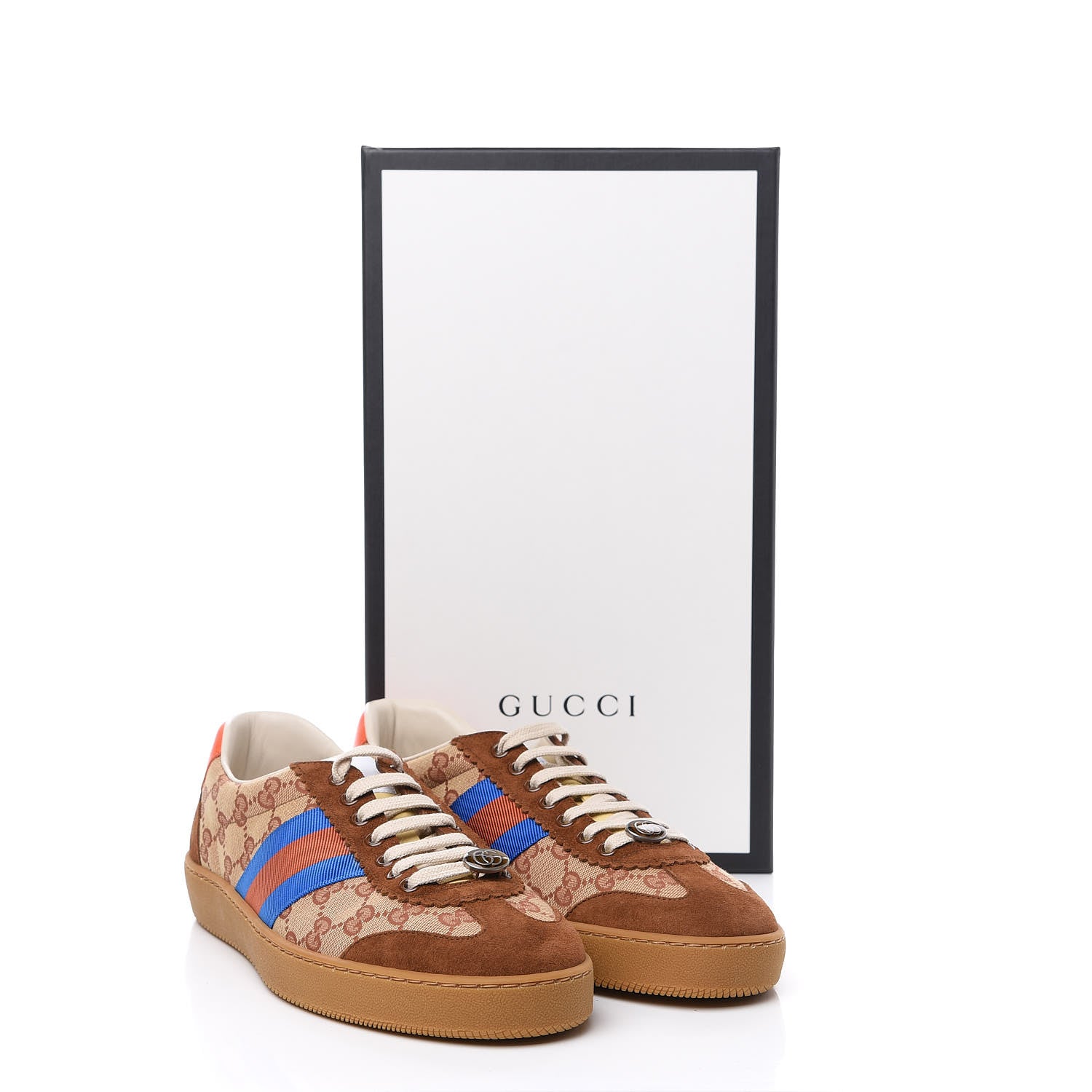 Gucci GG Monogram Suede Web Mens G74 Sneakers 9 Beige Ruggine Cuir 10 of 10