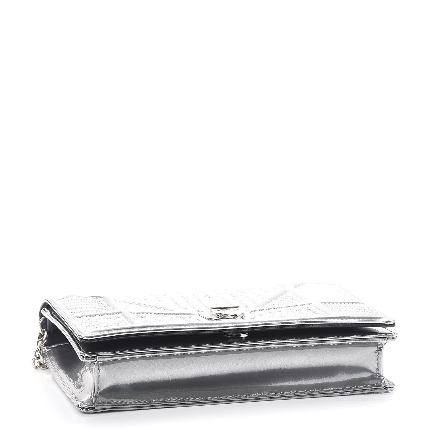 Christian Dior Metallic Patent Micro-Cannage Diorama Wallet on Chain Pouch Silver 4 of 10
