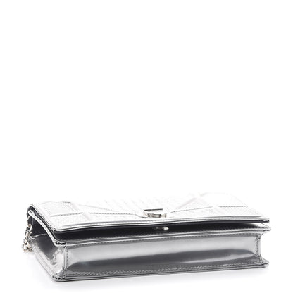 Christian Dior Metallic Patent Micro-Cannage Diorama Wallet on Chain Pouch Silver 4 of 10