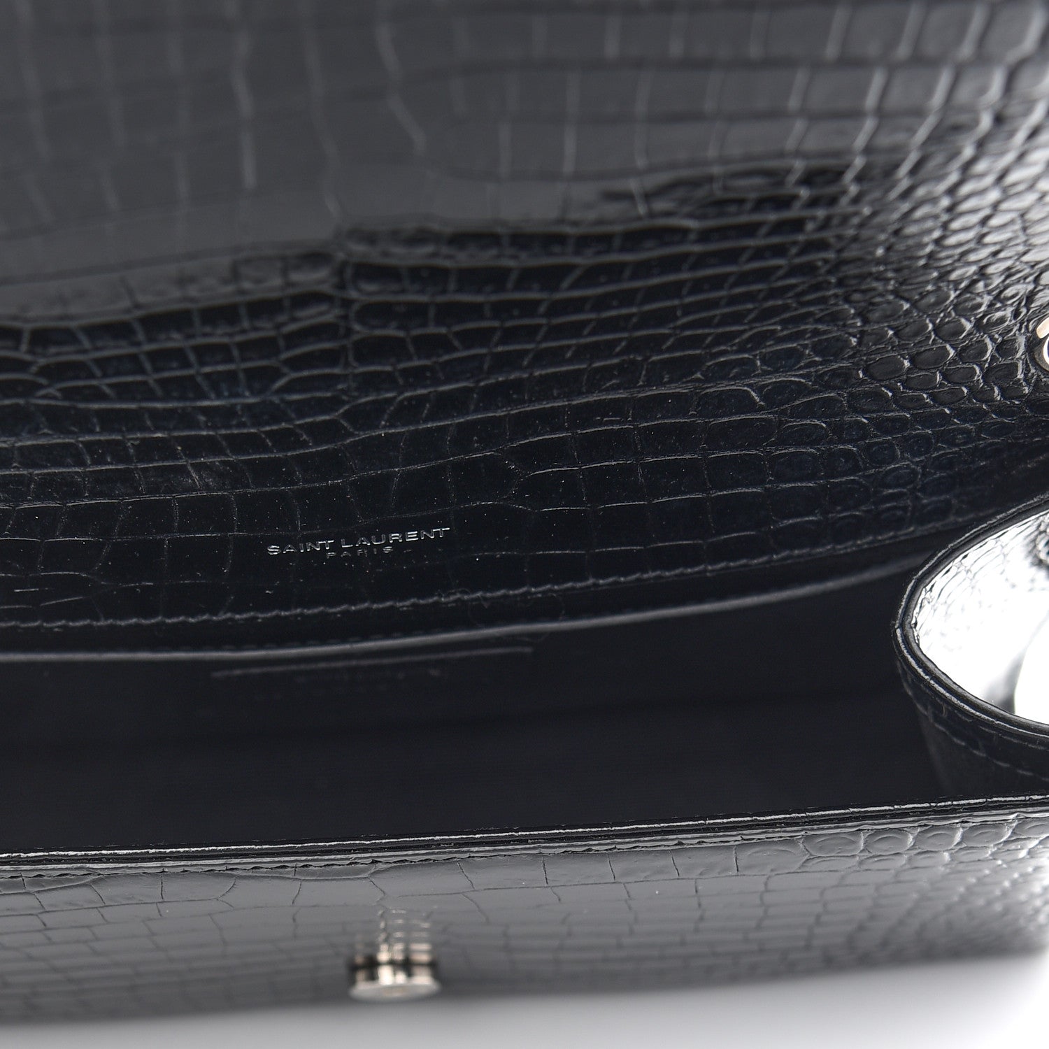 Saint Laurent Calfskin Crocodile Embossed Medium Classic Monogram Kate Tassel Satchel Black 5 of 9