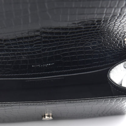 Saint Laurent Calfskin Crocodile Embossed Medium Classic Monogram Kate Tassel Satchel Black 5 of 9