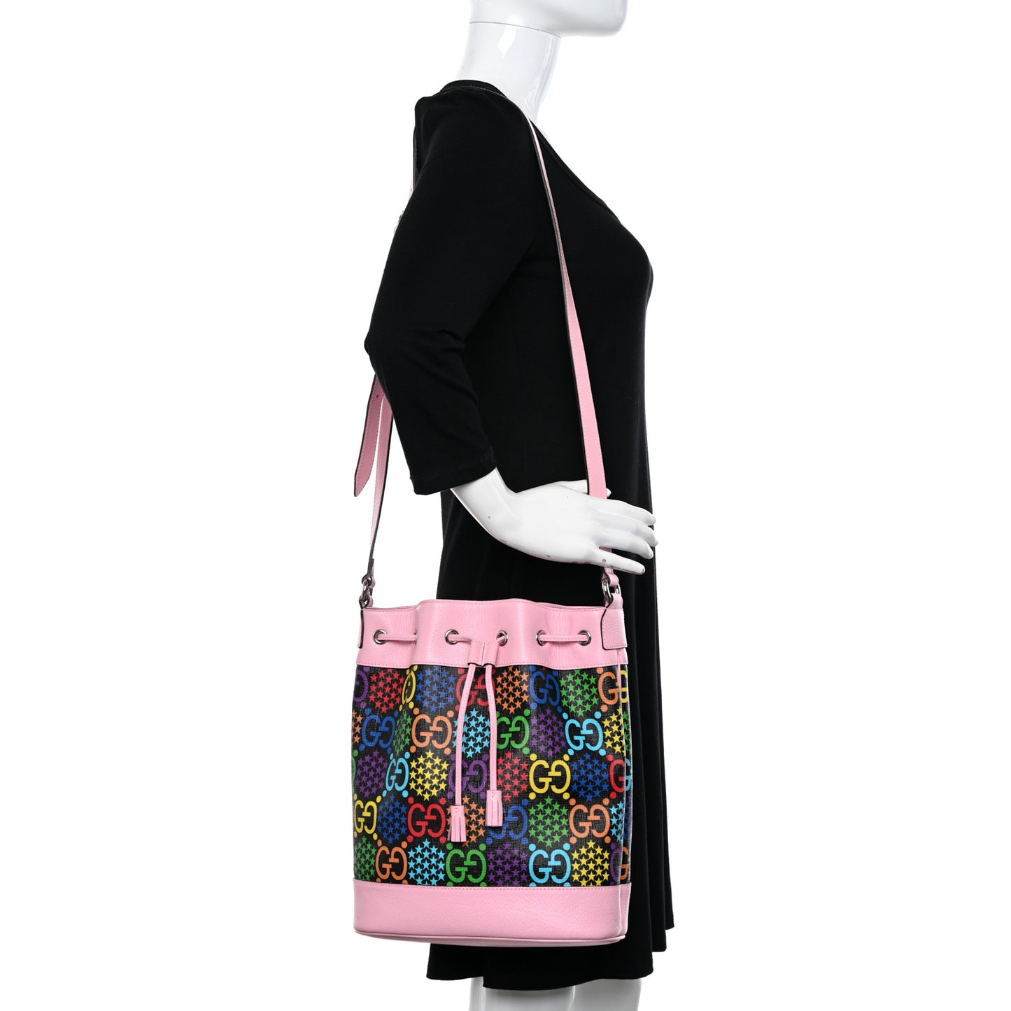 GG Supreme Monogram Psychedelic Bucket Bag Black Multicolor Sugar Pink