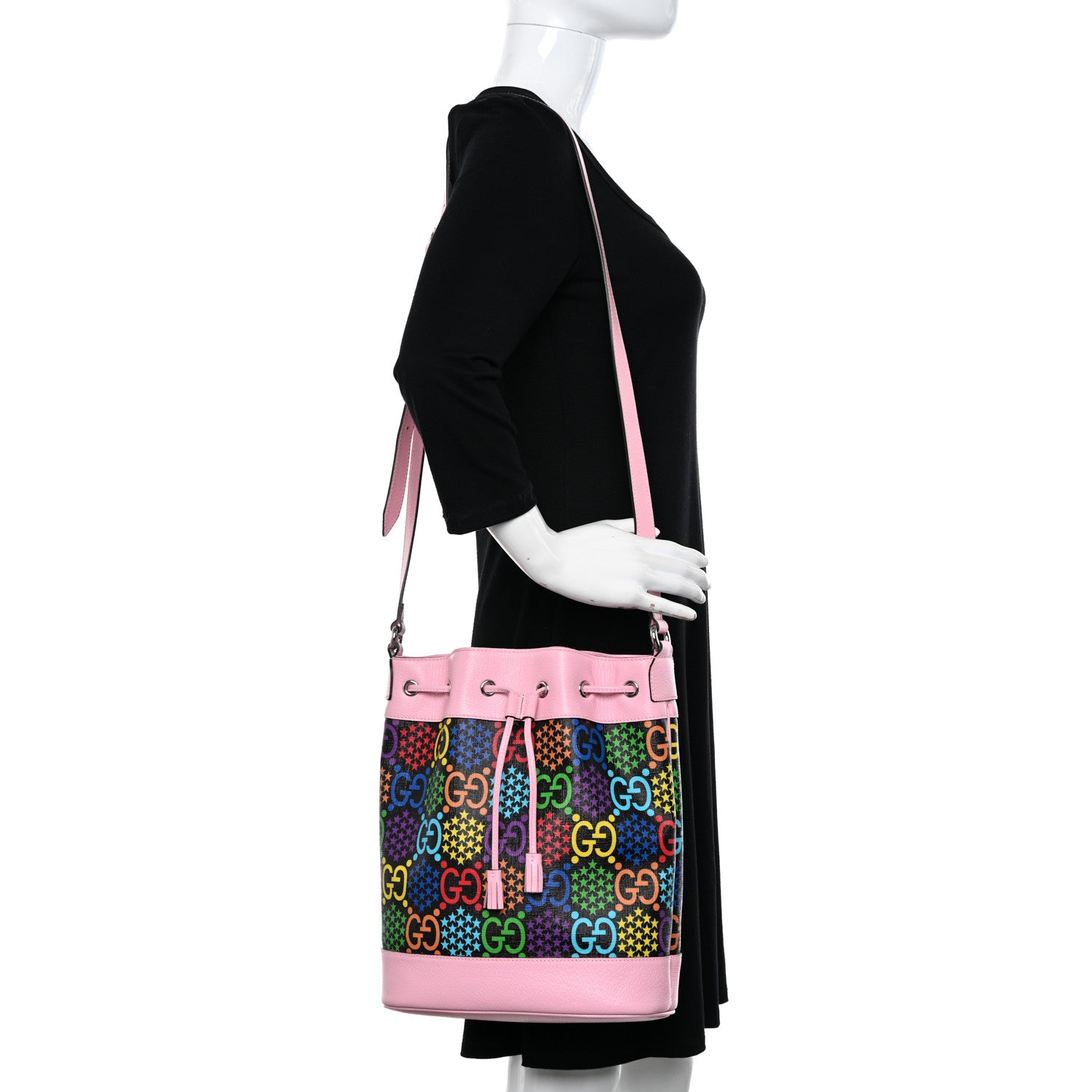 Gucci GG Supreme Monogram Psychedelic Bucket Bag Black Multicolor Sugar Pink 2 of 9