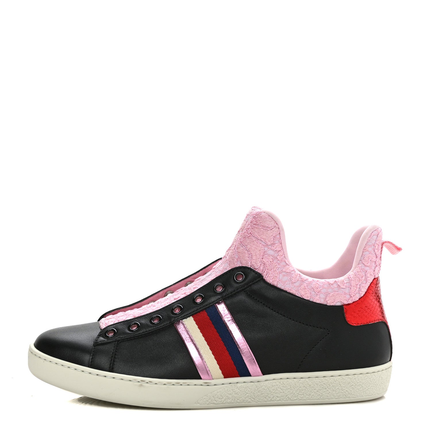 Gucci Calfskin Lace Ayers Sylvie Web Womens New Ace High Top Sneakers 39.5 Black 1 of 8