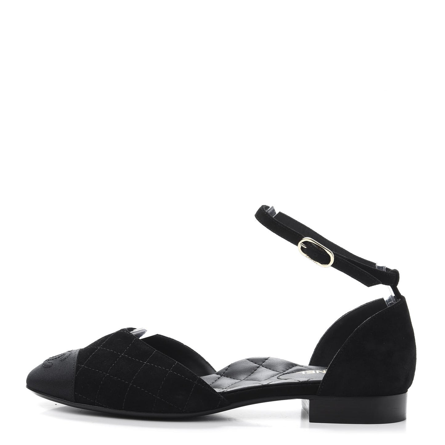 Suede Grosgrain CC Cap Toe Ankle Flat 36.5 Black