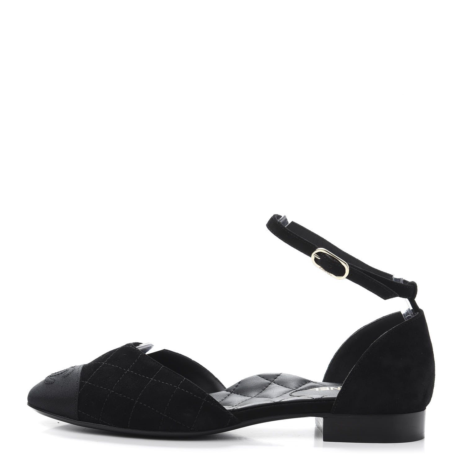 Chanel Suede Grosgrain CC Cap Toe Ankle Flat 36.5 Black 1 of 8