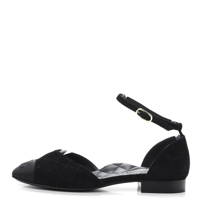 Chanel Suede Grosgrain CC Cap Toe Ankle Flat 36.5 Black 1 of 8