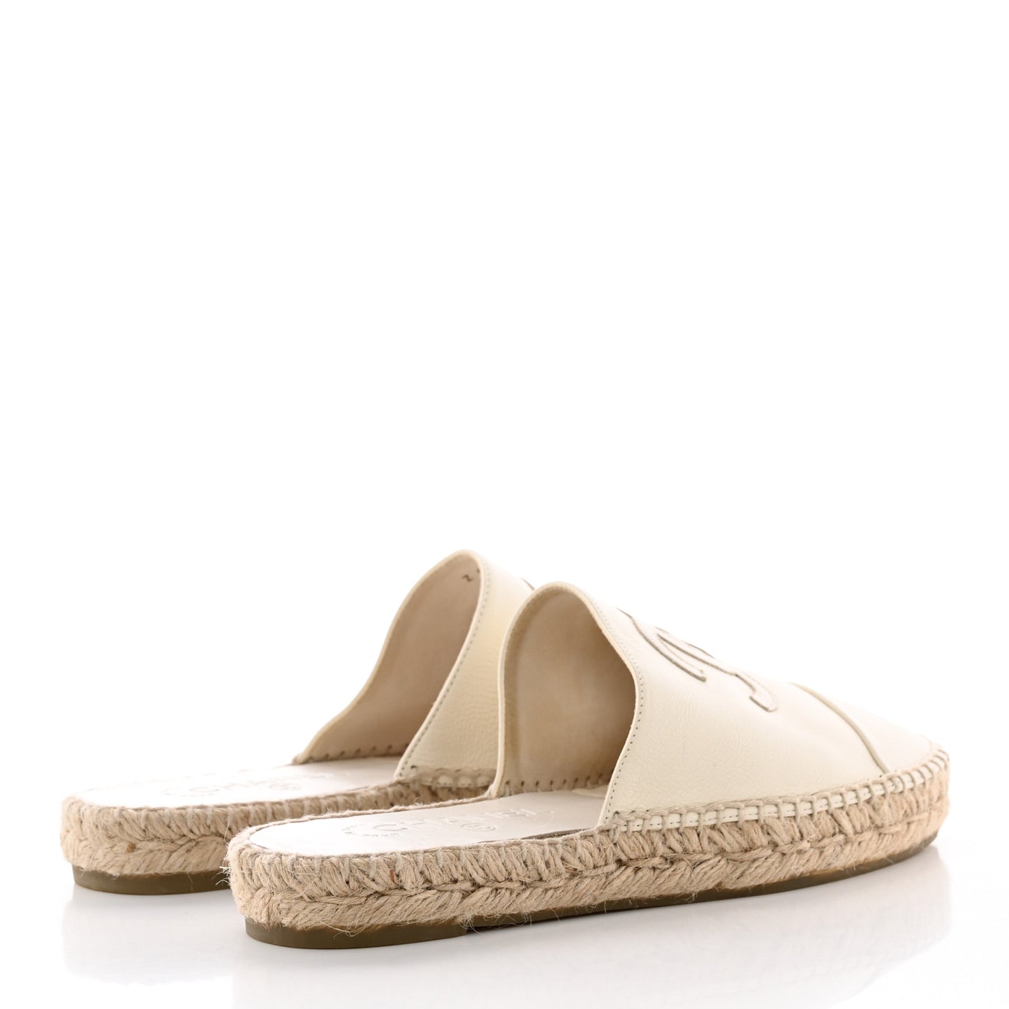 Goatskin CC Espadrille Mules 38 Ivory