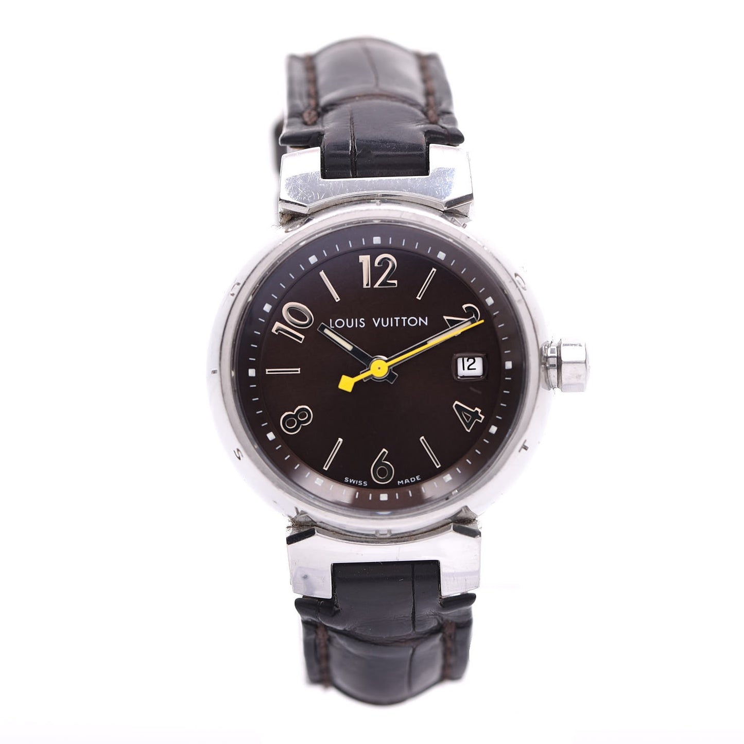 Stainless Steel Alligator 28mm Tambour Quartz Watch Brown