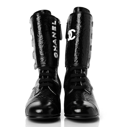 Chanel Patent Goatskin Cap Toe CC Lace Up Boots 39 Black 2 of 6