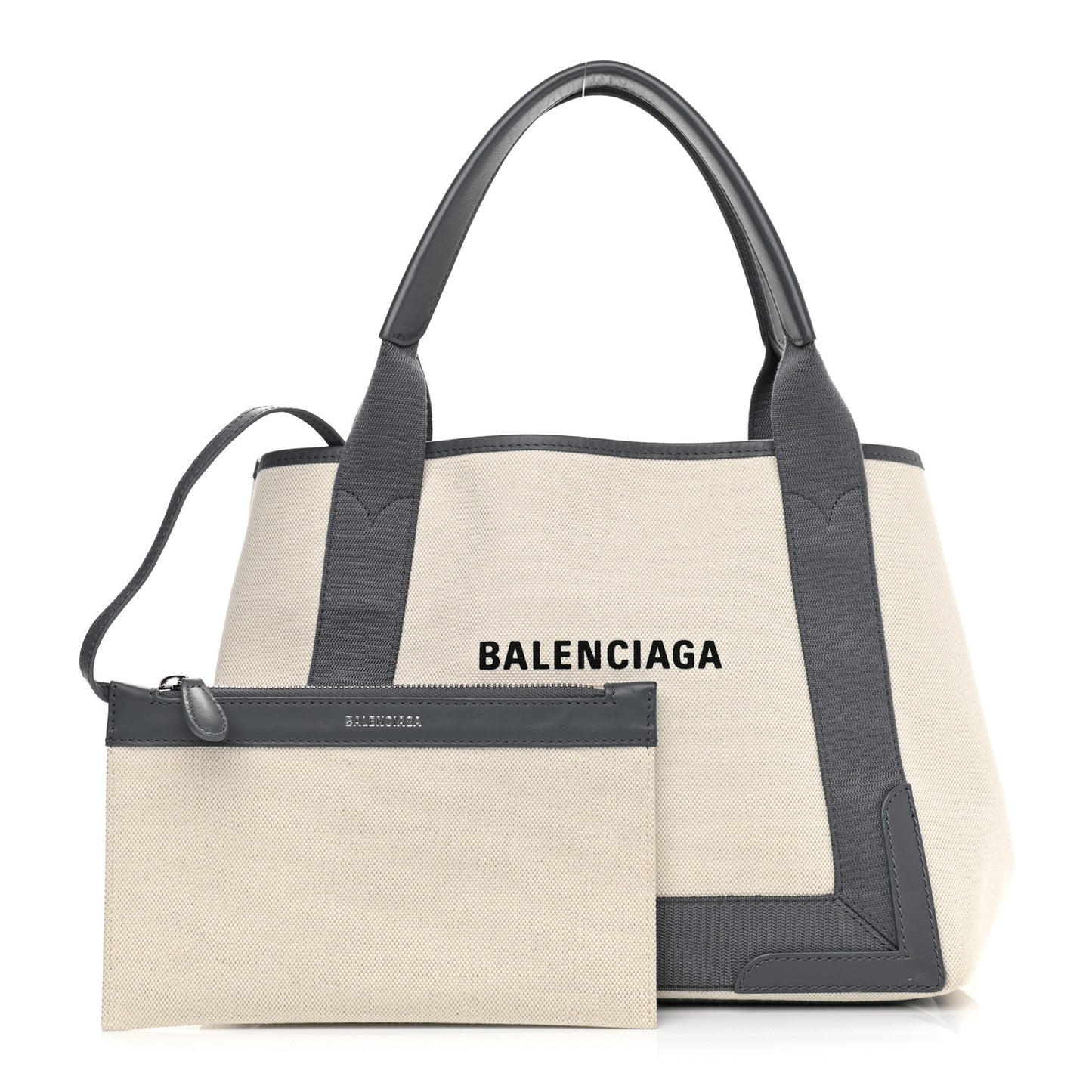 Cotton Canvas Satin Calfskin S Navy Cabas Natural Grey