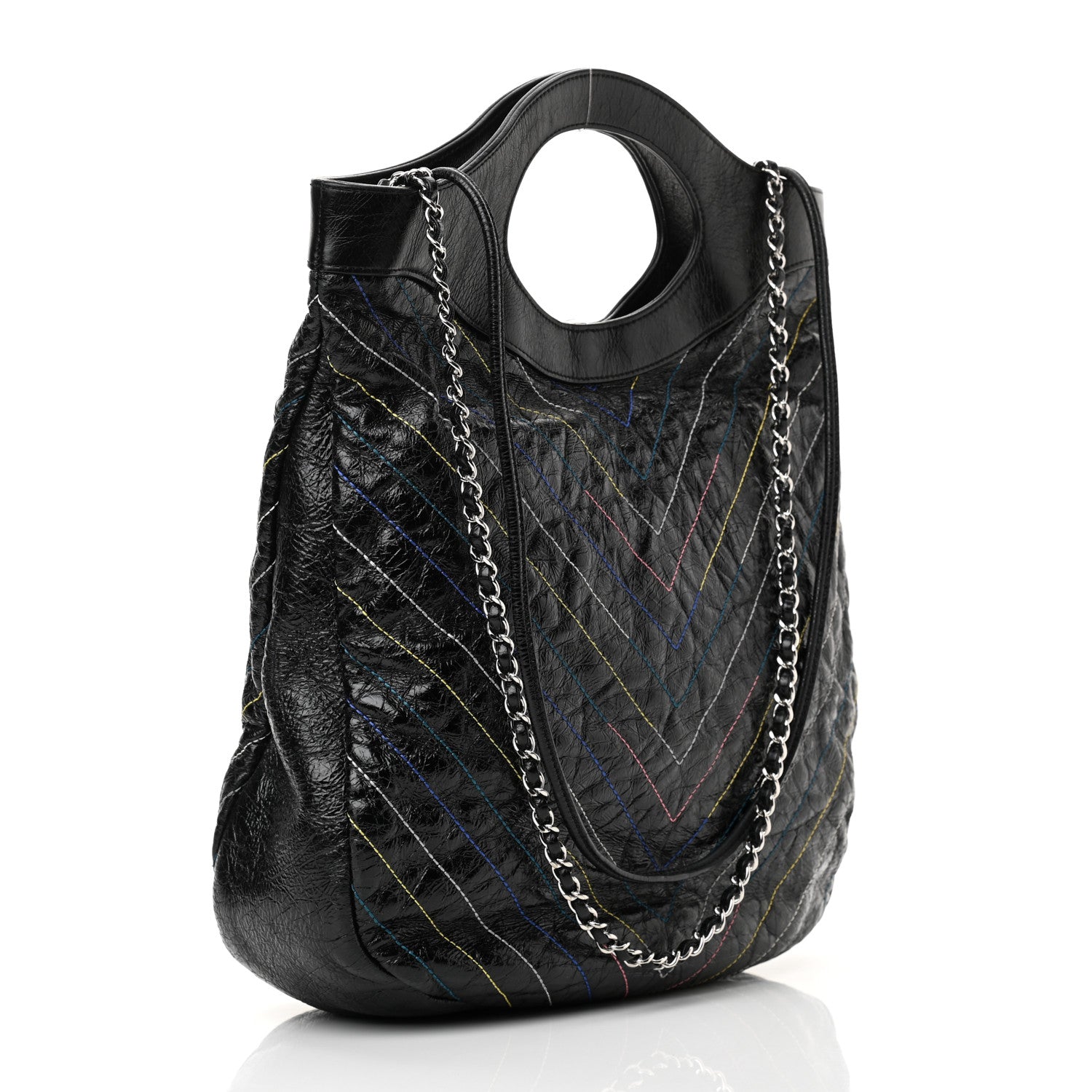 Chanel Glazed Calfskin Chevron Stitched Large 31 Shopping Bag Black 3 of 11