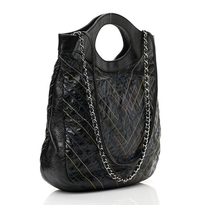 Chanel Glazed Calfskin Chevron Stitched Large 31 Shopping Bag Black 3 of 11