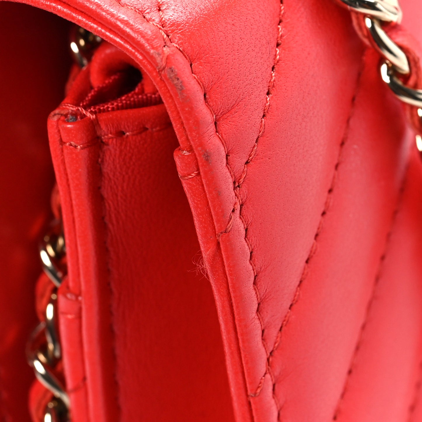 Lambskin Chevron Quilted Trendy CC Wallet On Chain WOC Red