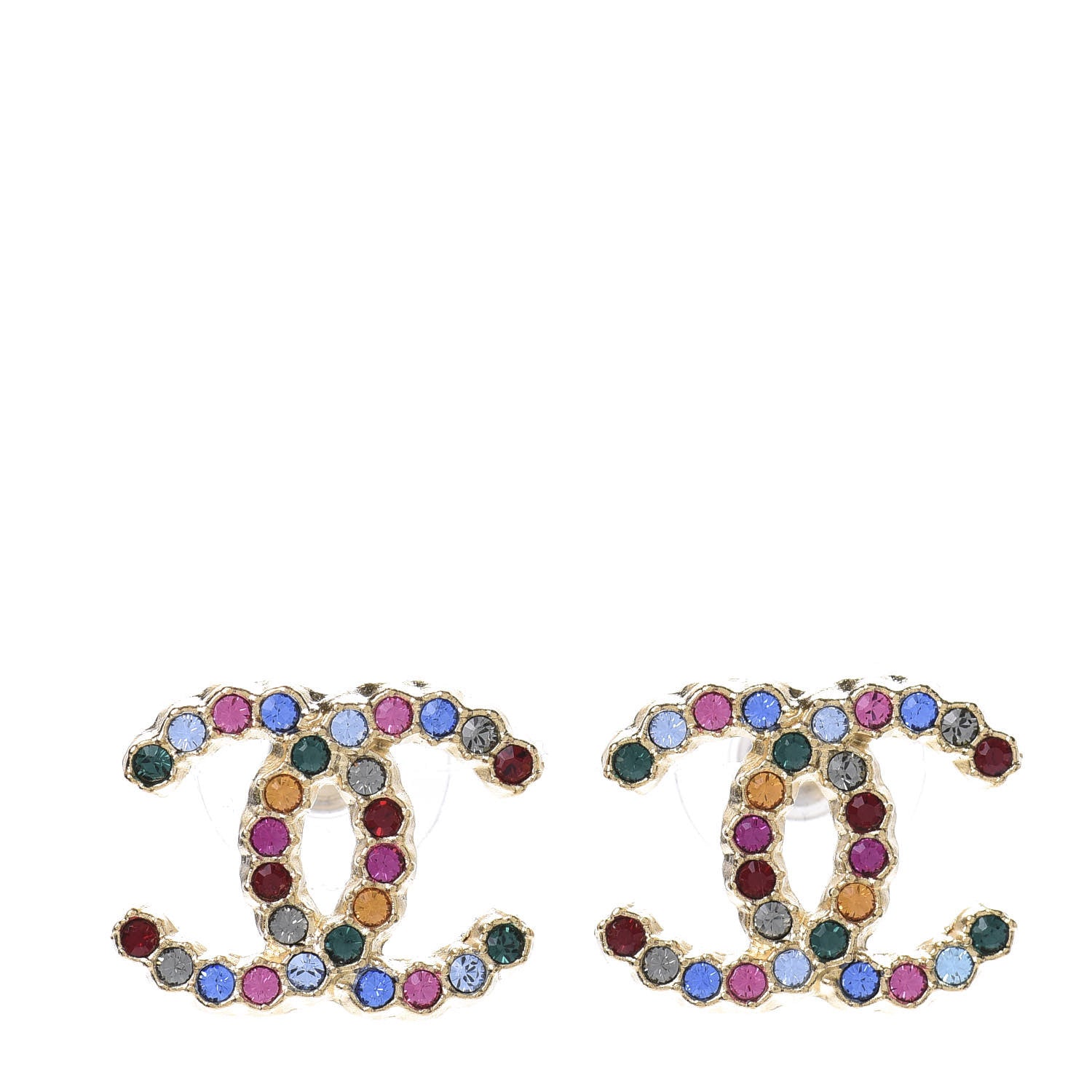 Chanel Crystal Over The Rainbow CC Earrings Gold Multicolor 1 of 4