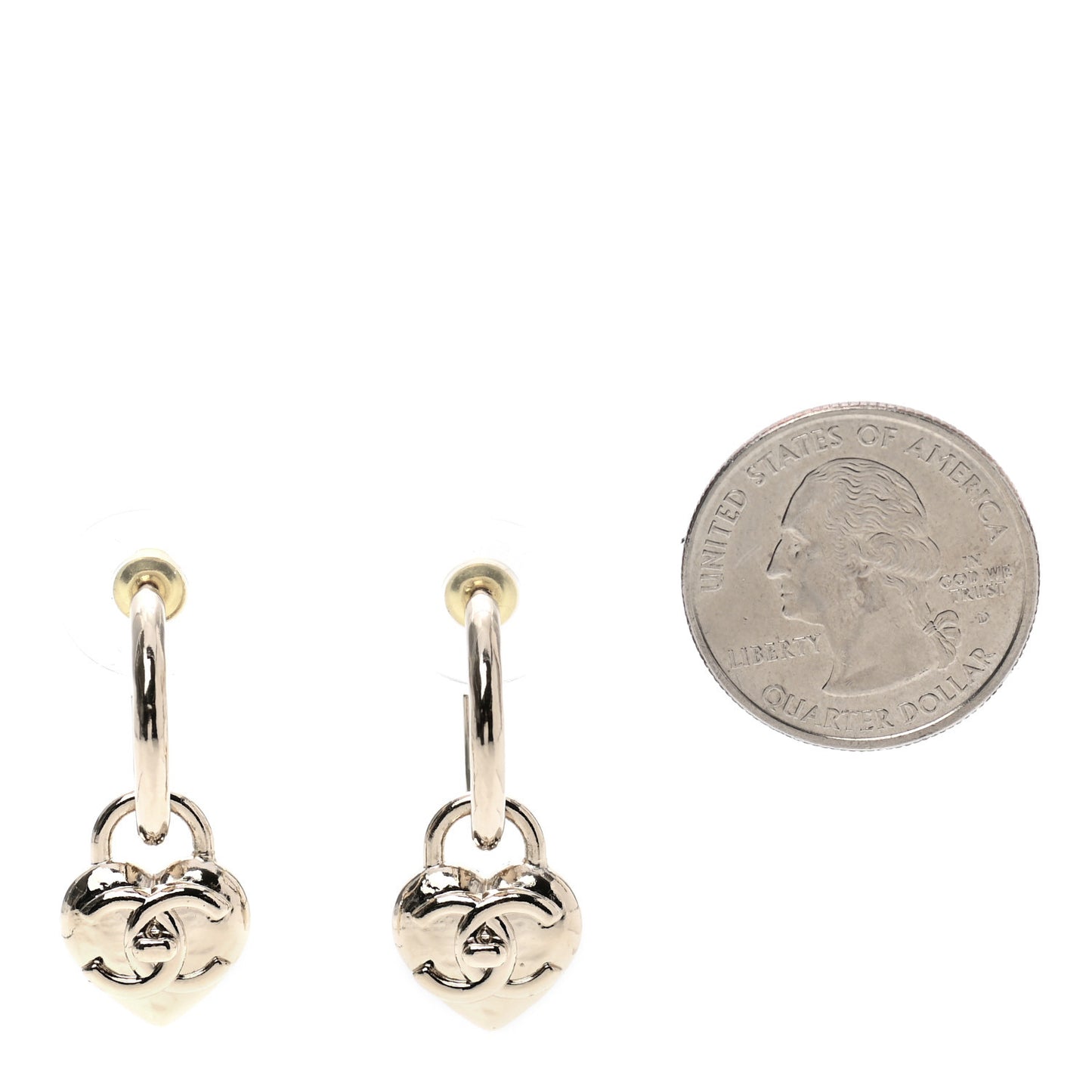 Metal CC Heart Drop Earrings Gold