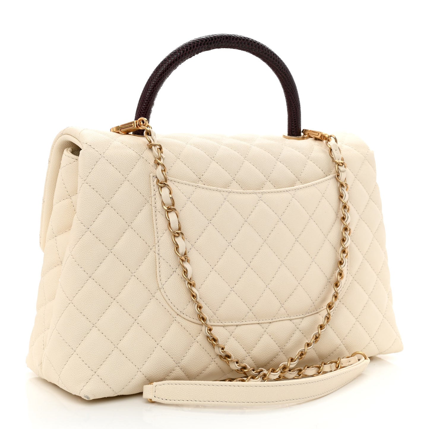 Caviar Lizard Quilted Medium Coco Handle Flap Ivory
