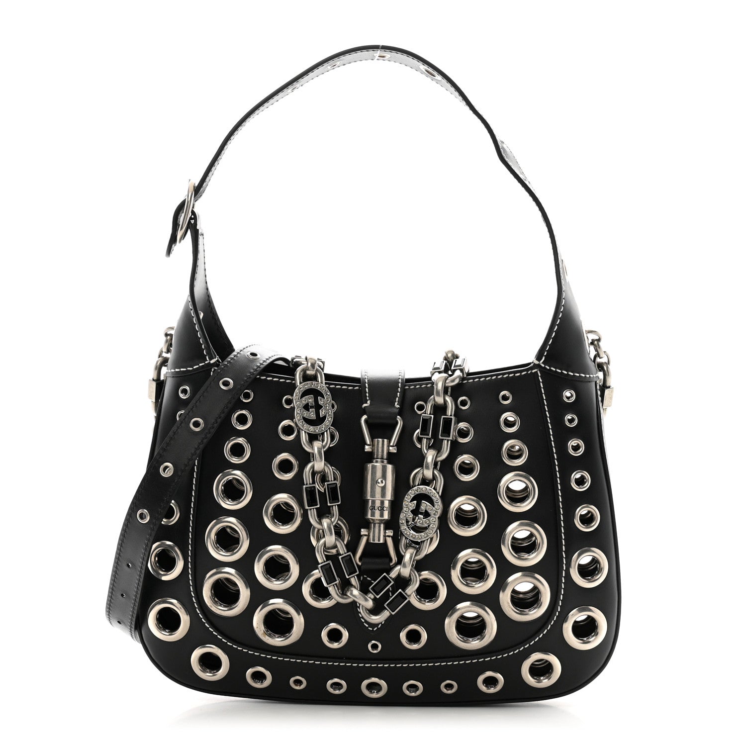 Gucci Calfskin Ha Ha Ha Jackie 1961 Eyelet Hobo Black 1 of 9