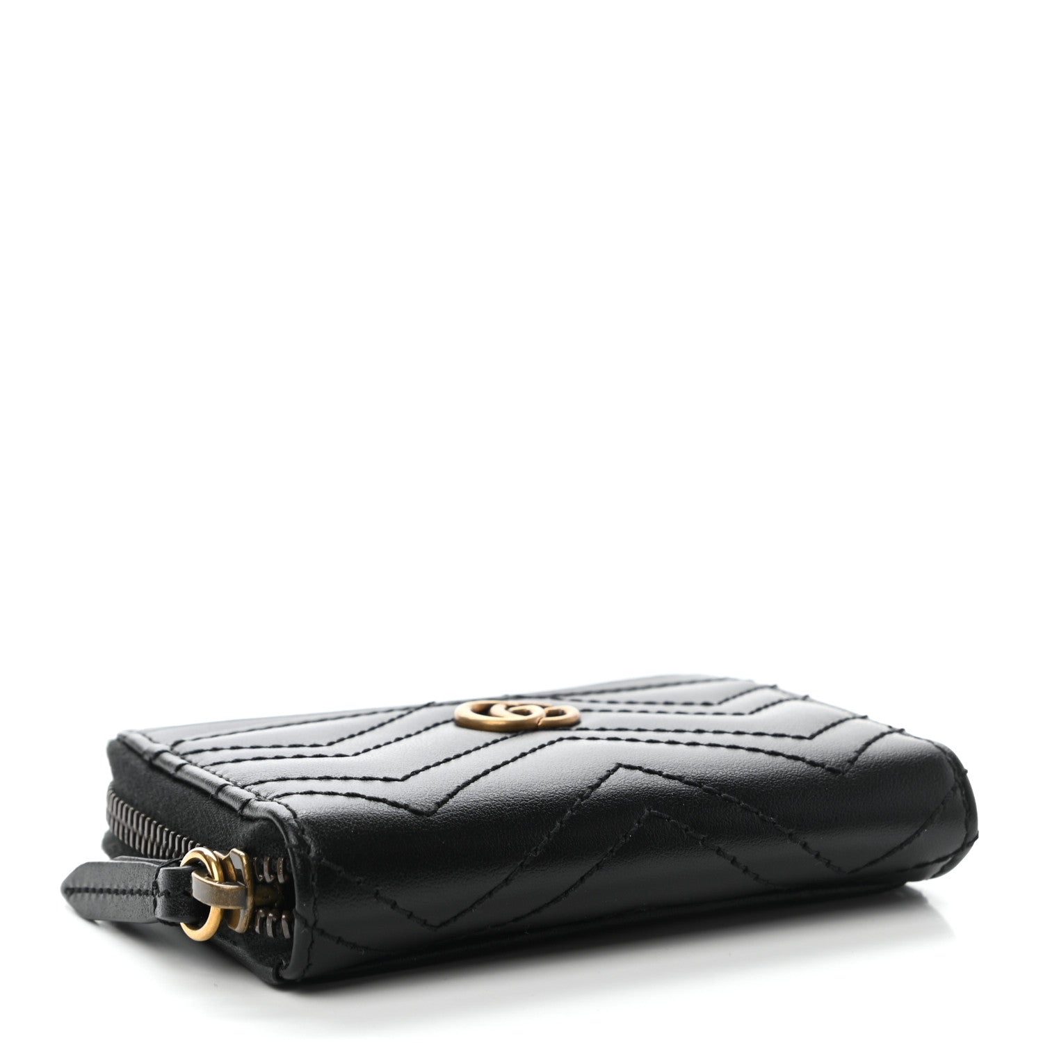 Gucci Calfskin Matelasse GG Marmont Zip Around Card Case Black 4 of 9