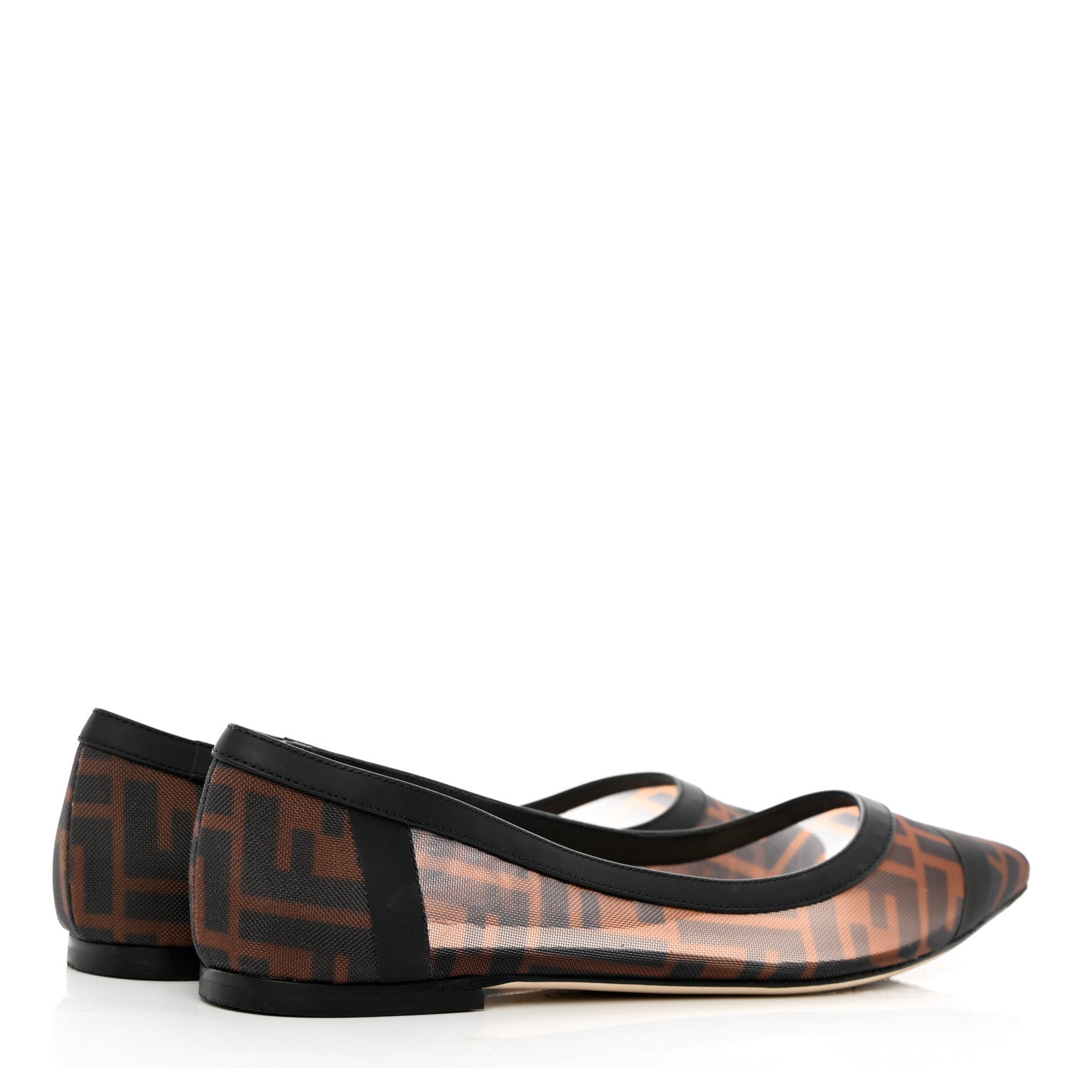 Fendi Mesh FF Skimmer Ballerina Flats 37.5 Tobacco Moro Black 4 of 9
