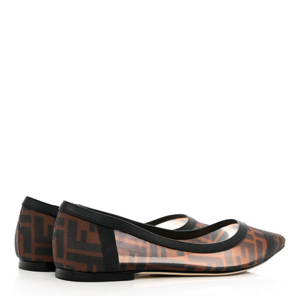 Fendi Mesh FF Skimmer Ballerina Flats 37.5 Tobacco Moro Black 4 of 9