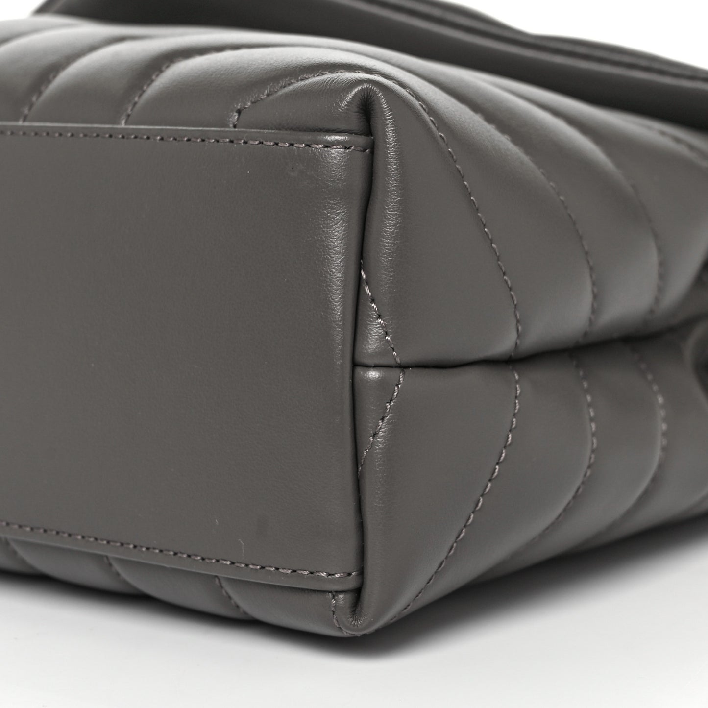 Calfskin Y Quilted Monogram Small Loulou Chain Satchel Grey Khaki