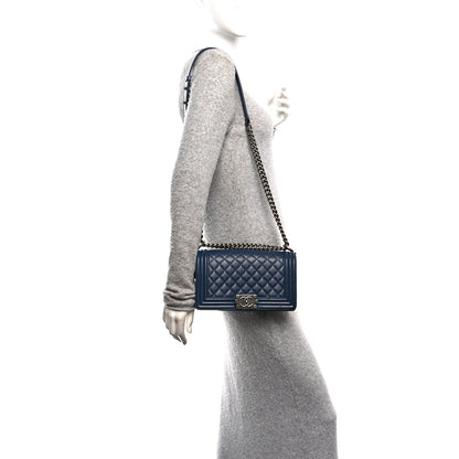 Chanel Caviar Quilted Medium Boy Flap Dark Navy Blue 2 of 10