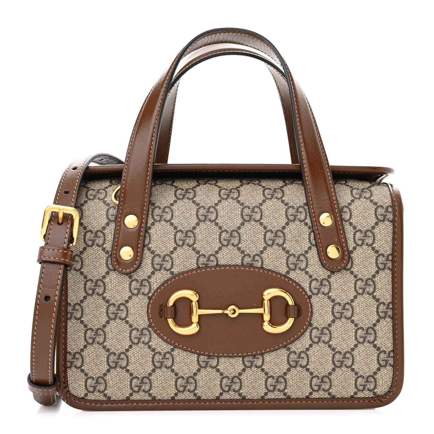 Gucci GG Supreme Monogram Azalea Calfskin Mini Horsebit 1955 Foldover Top Handle Bag Beige Ebony Brown Sugar 1 of 11