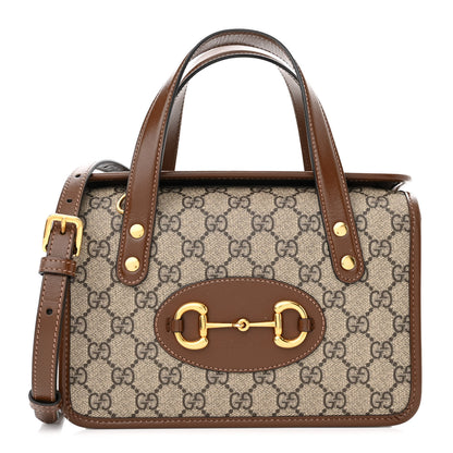 Gucci GG Supreme Monogram Azalea Calfskin Mini Horsebit 1955 Foldover Top Handle Bag Beige Ebony Brown Sugar 1 of 11