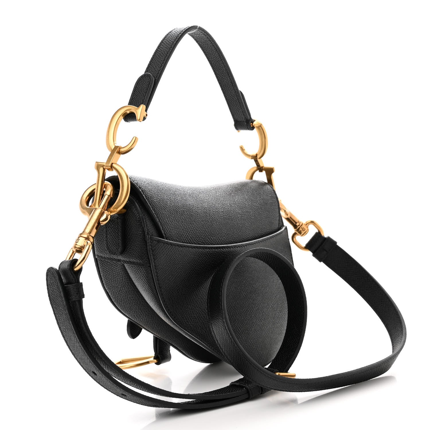Christian Dior Grained Calfskin Mini Saddle Bag With Strap Black 3 of 10