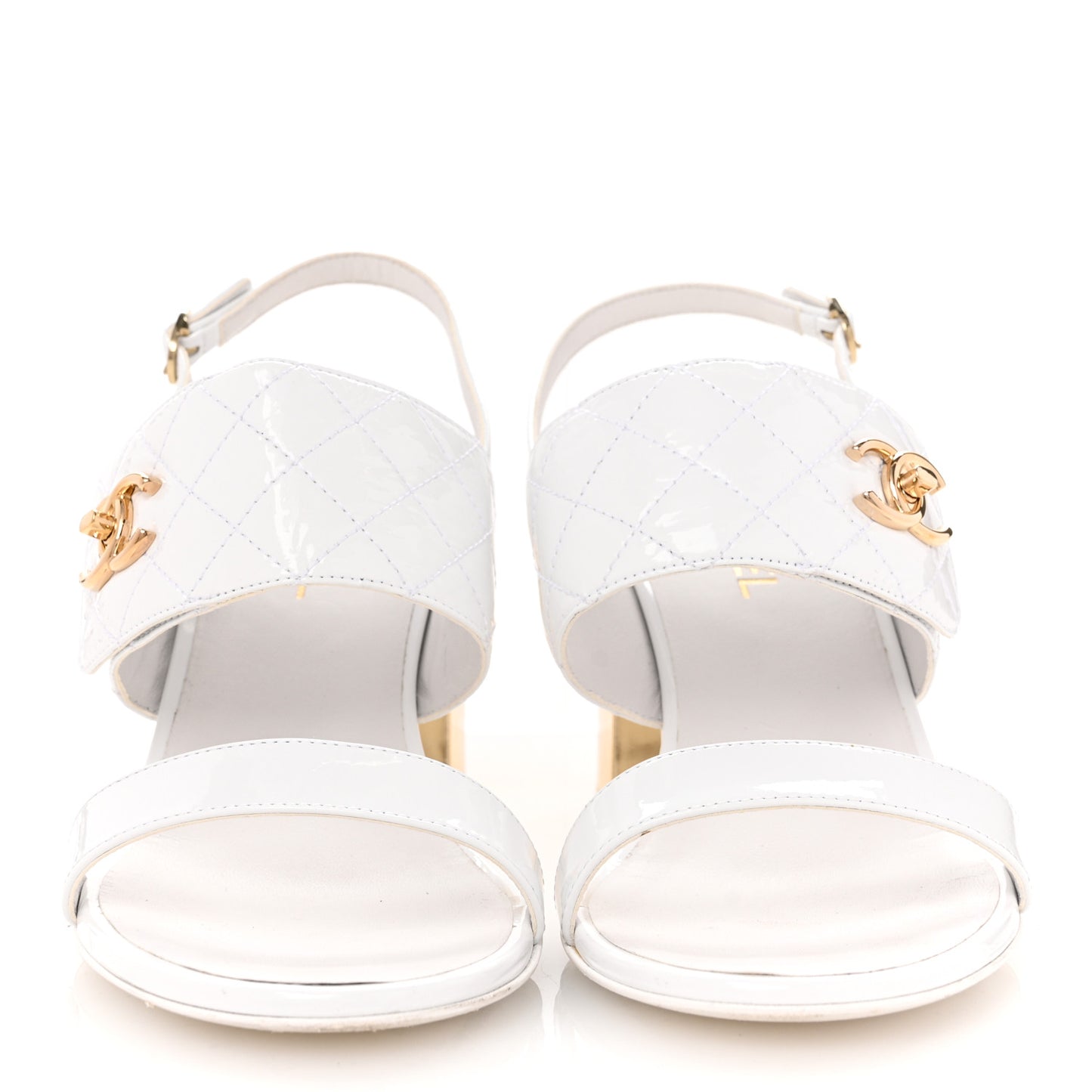 Patent Quilted CC Turnlock Sandals 40.5 White