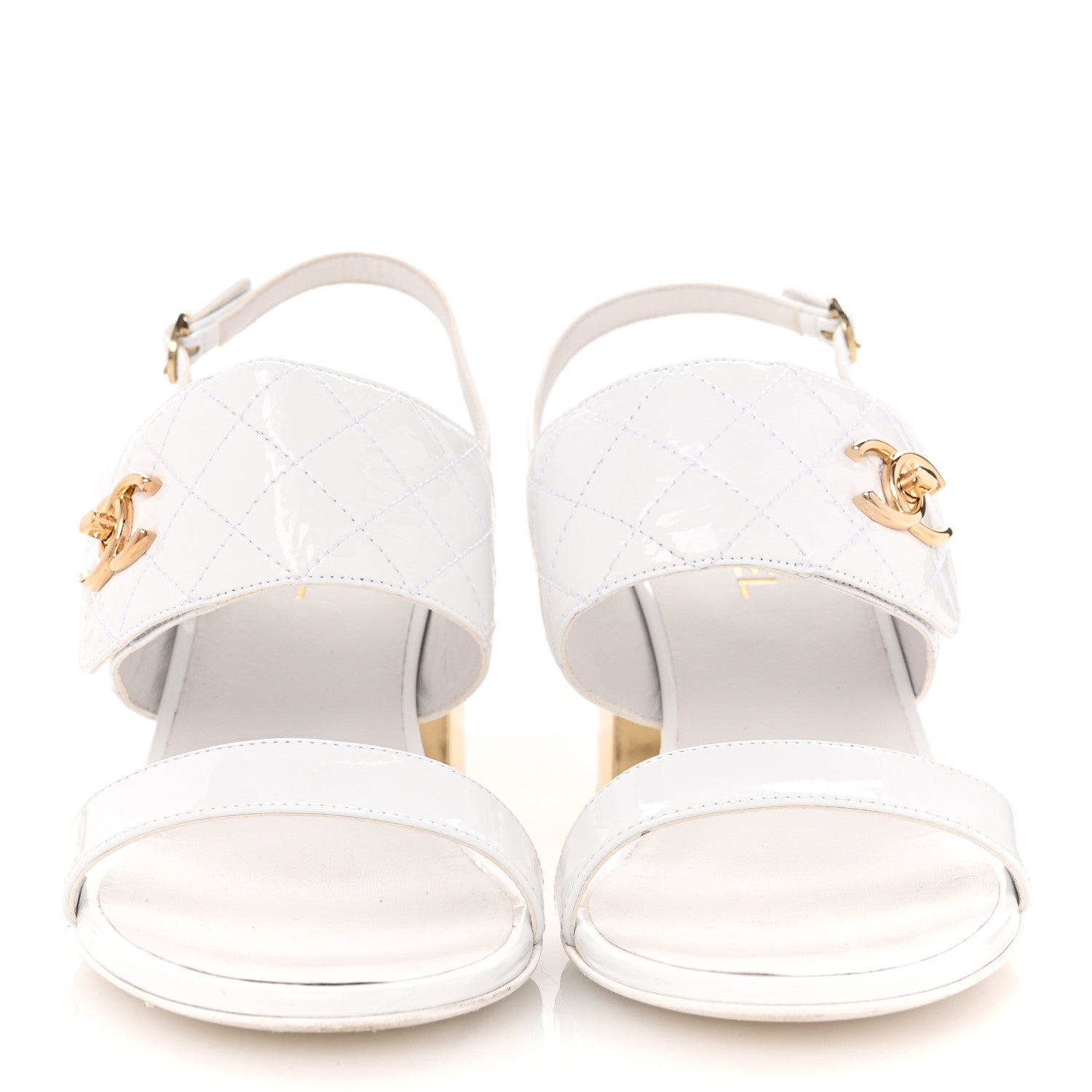 Chanel Patent Quilted CC Turnlock Sandals 40.5 White 3 of 14