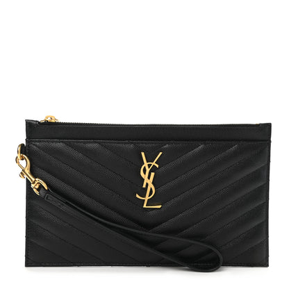 Saint Laurent Grain De Poudre Chevron Monogram Large Bill Pouch Black 1 of 8