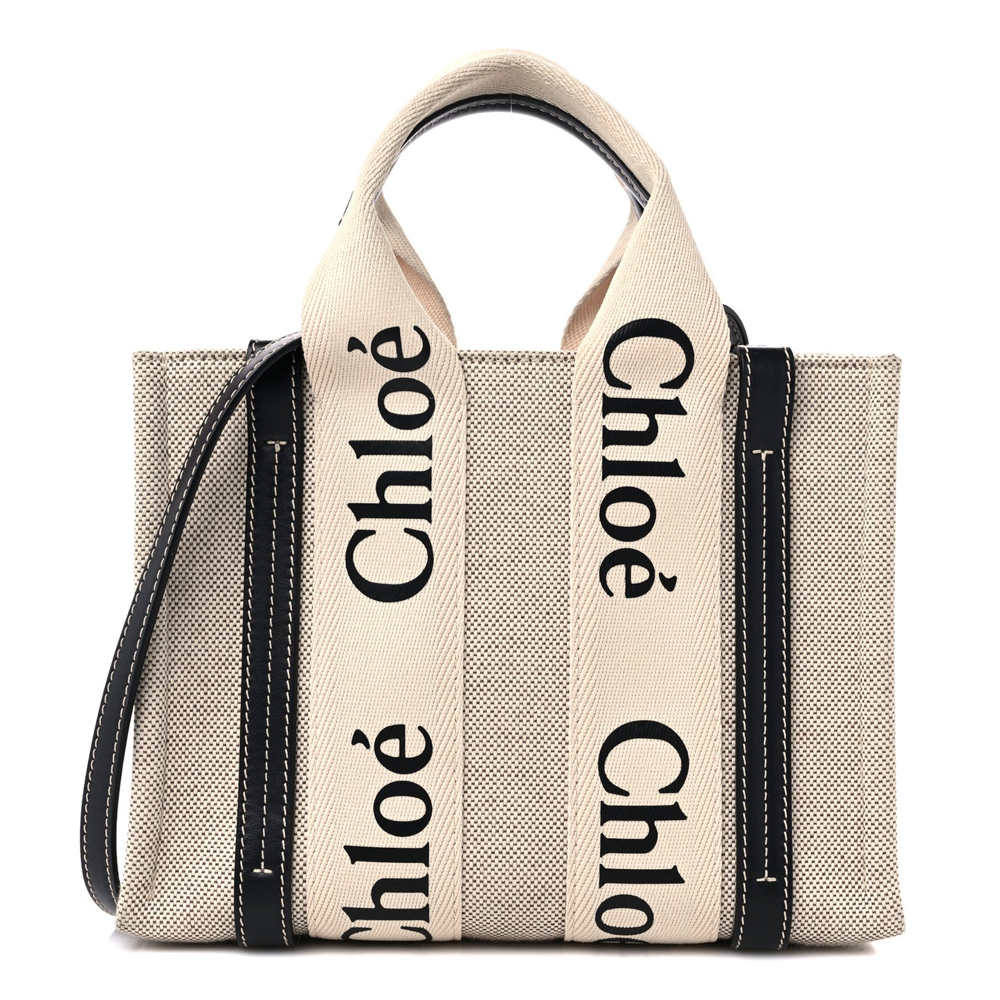 Cotton Calfskin Small Woody Ribbon Tote With Strap White Navy