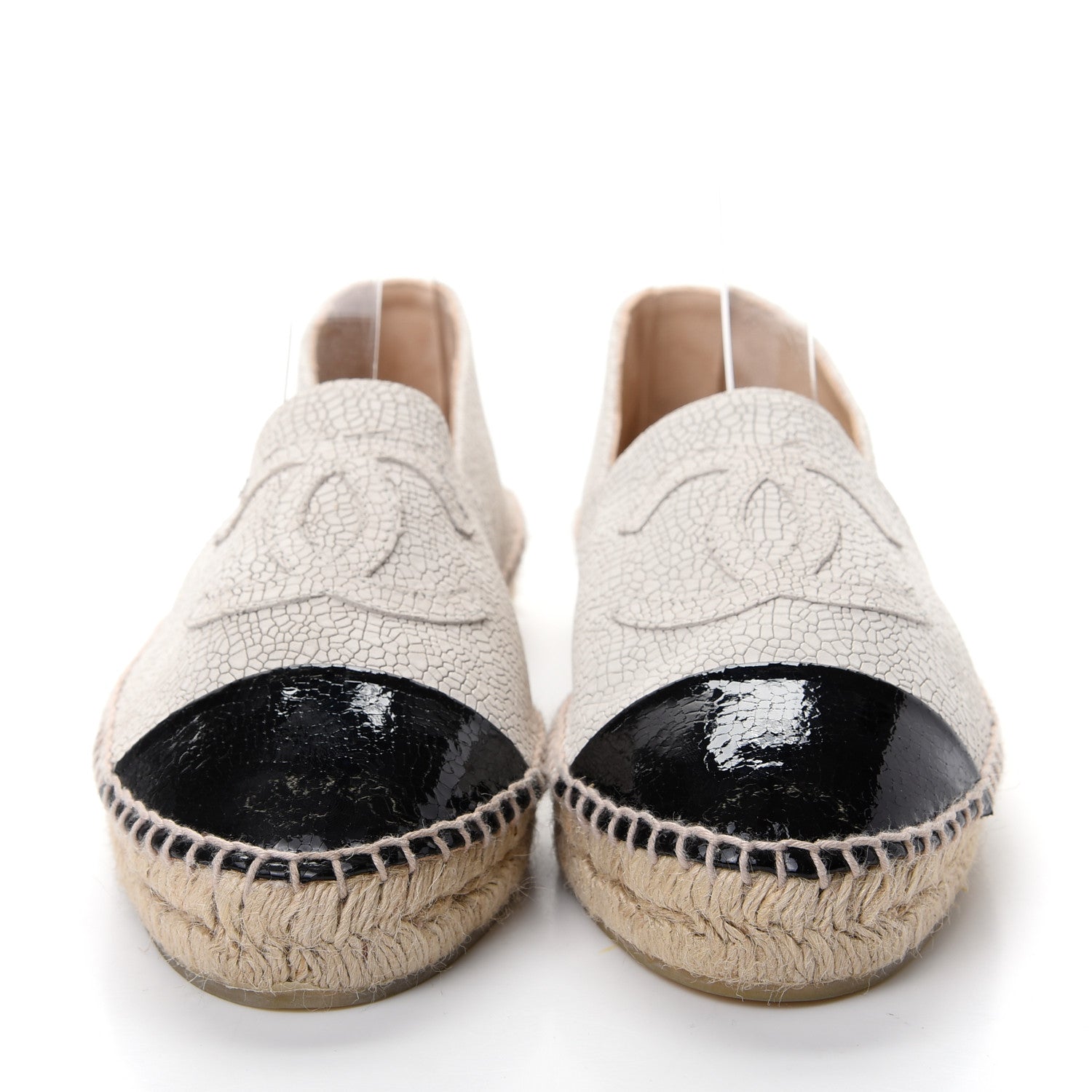 Chanel Crackled Calfskin Espadrilles 40 Beige Black 2 of 10